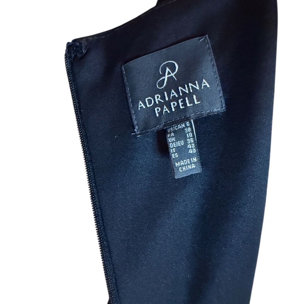 Adrianna Papell Black Beaded Illusion Neckline Evening Gown Black Tie Dress - Picture 11 of 13